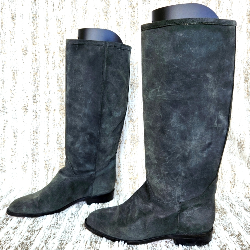 Seychelles Anthropologie Suede Knee High Boot Wide Calf Gray Grey Women's Size 8